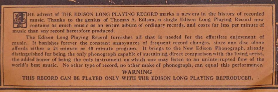 [Edison long playing disc promo]